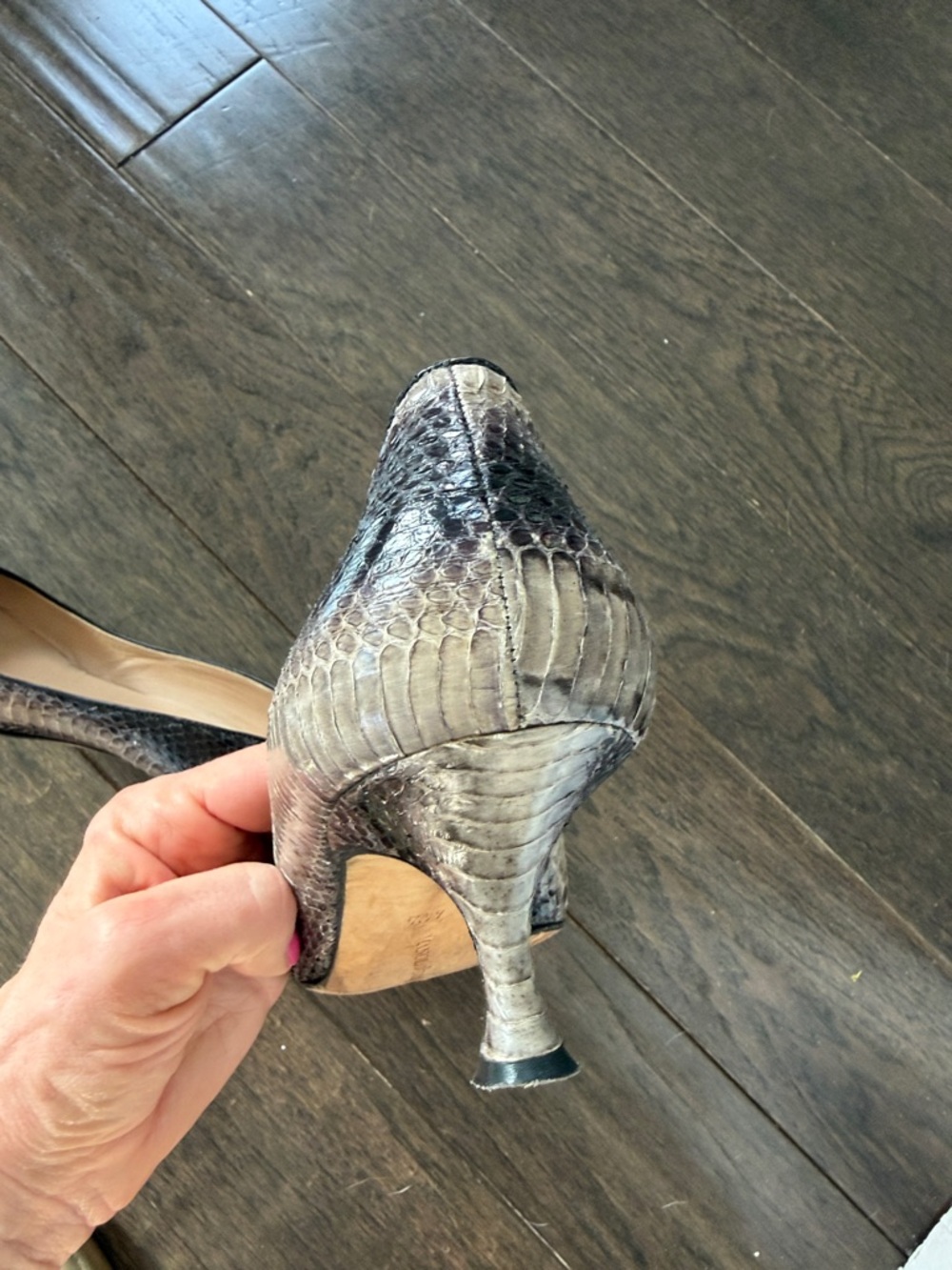 Manolo Blahnik Brown Python-Effect Pointed Toe Kitten Heels - Picture 9 of 13